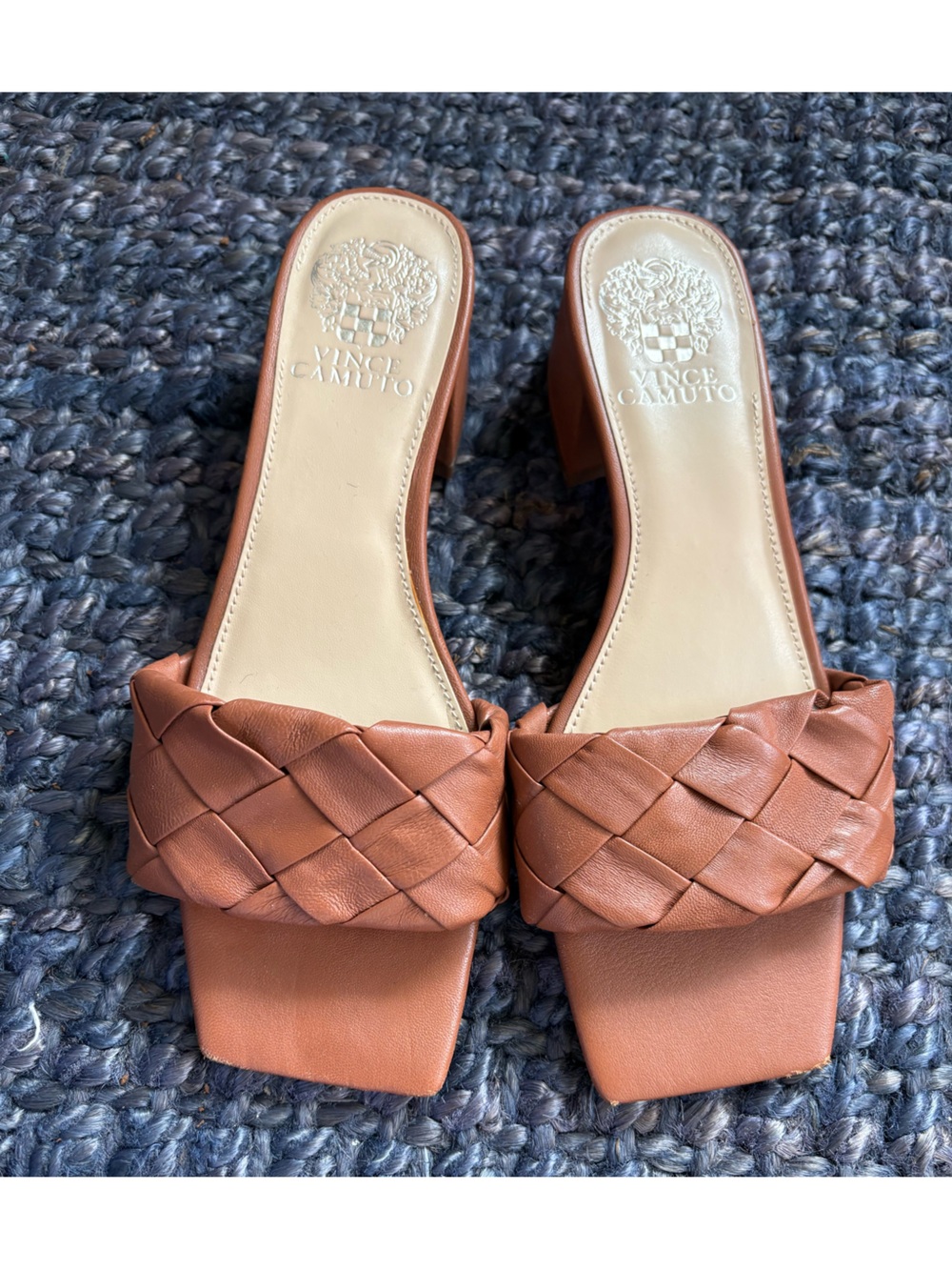 Vince Camuto Woven Leather Slide Mules — Rust